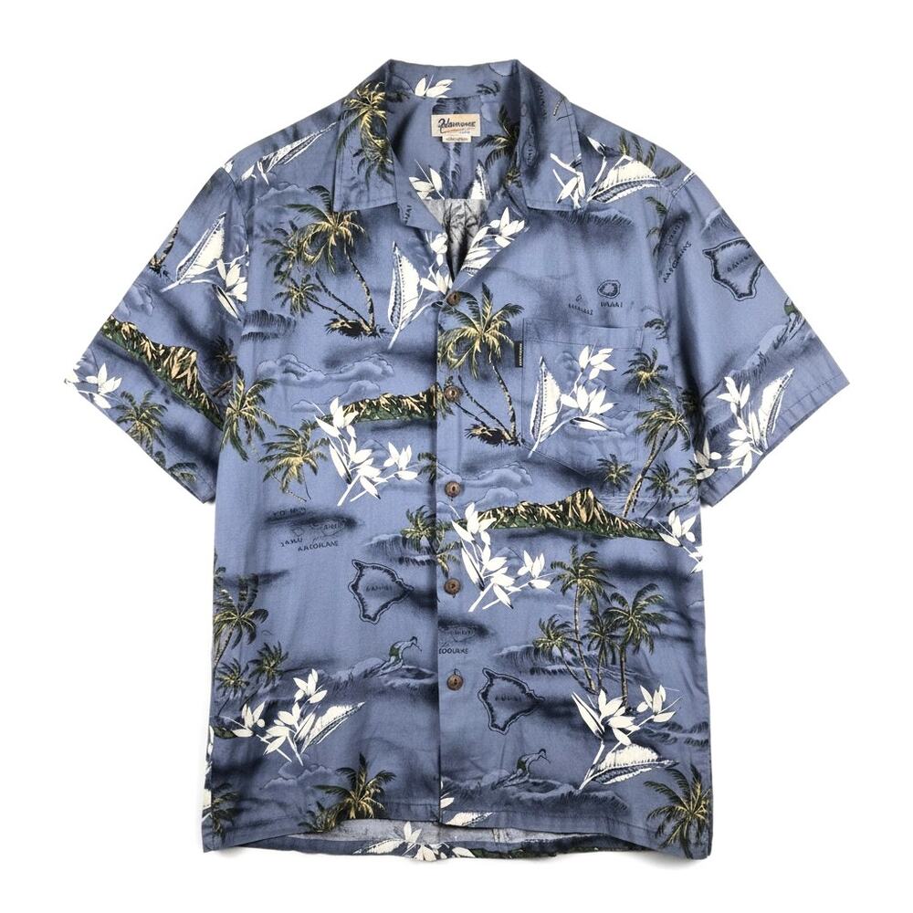 Palmwave Mens Short Sleeve Button Down Hawaiian Shirt Blue Aloha Palm Tree